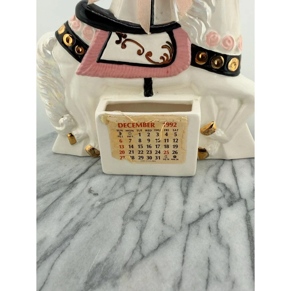 Vintage Ceramic Carousel Horse Calendar Iridescent Pink Gold Organizer Coquette